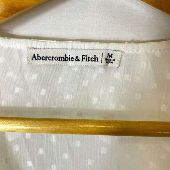 Abercrombie & Fitch White Sheer Swiss Dot Ruffled Tie Front LS Top Size M - Picture 5 of 11